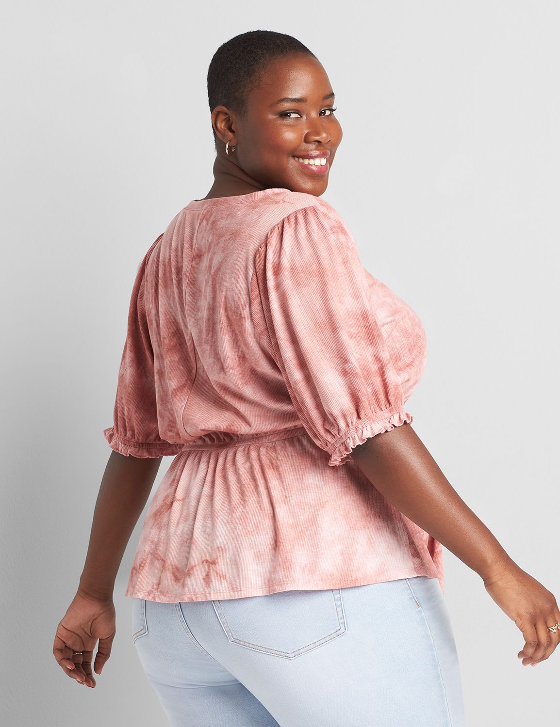 Stripe Cotton Peplum Puff Sleeve Top