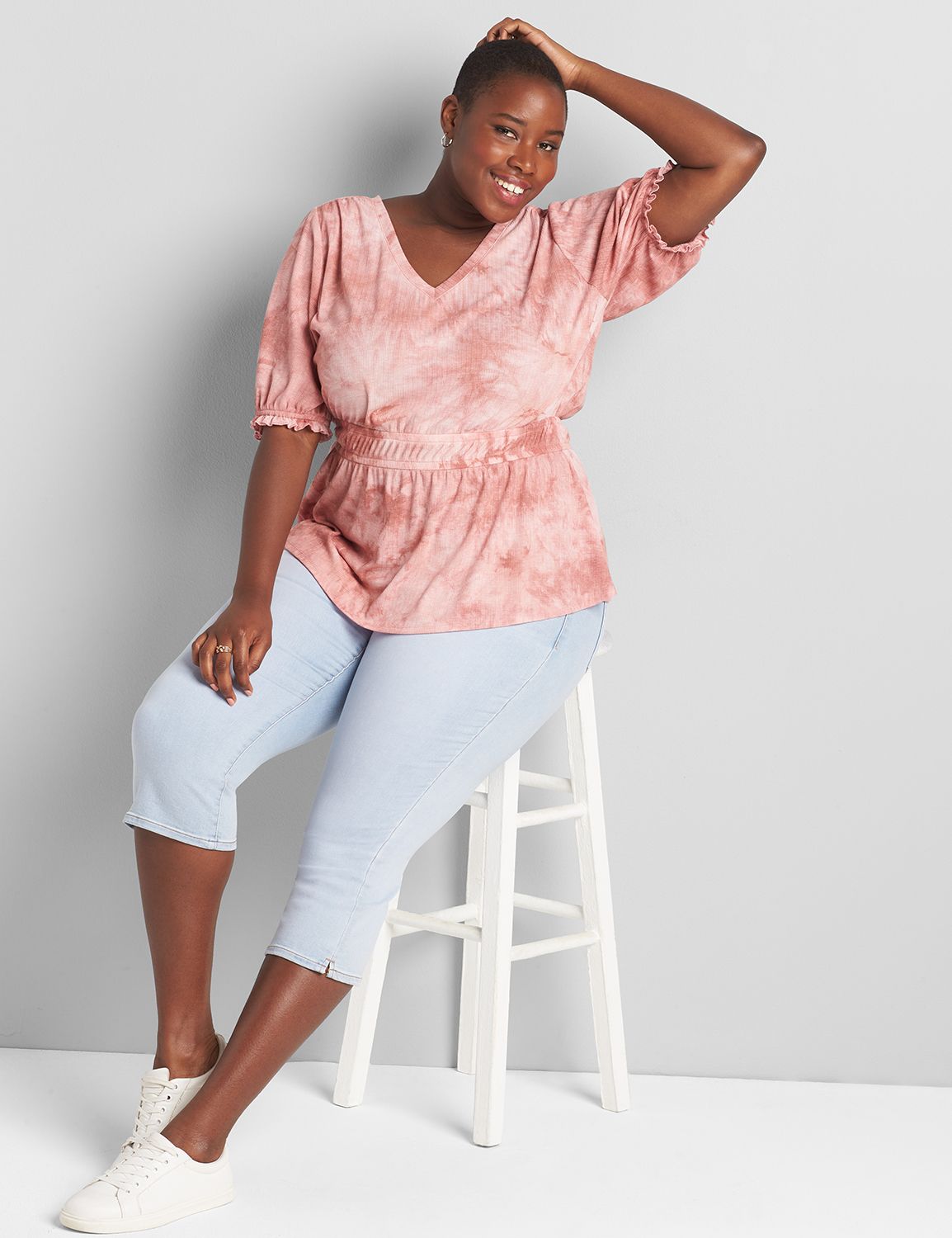 Short Puff Sleeve Peplum Top Product Image 3