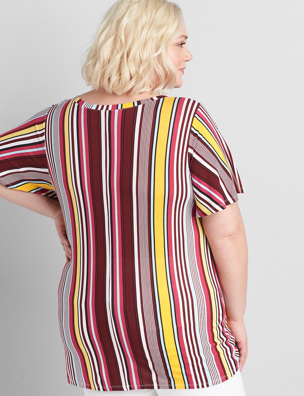 Flutter-Sleeve V-Neck Tee With Ring At Hem Product Image 2