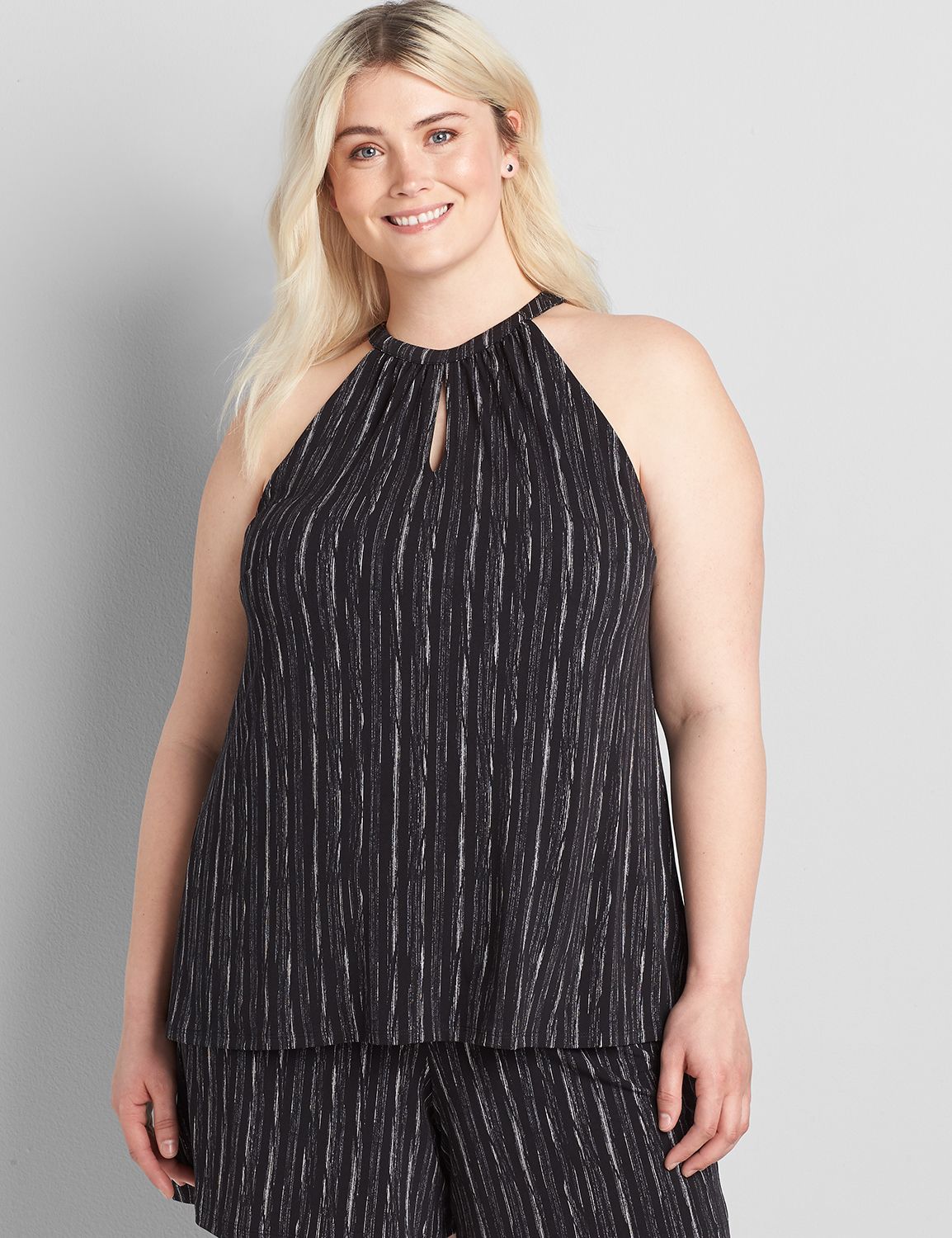 Sleeveless Halter Mock Neck With Keyhole 1122555:LBSU21060C_VerticalThinLines_C1:22/24 Product Image 1