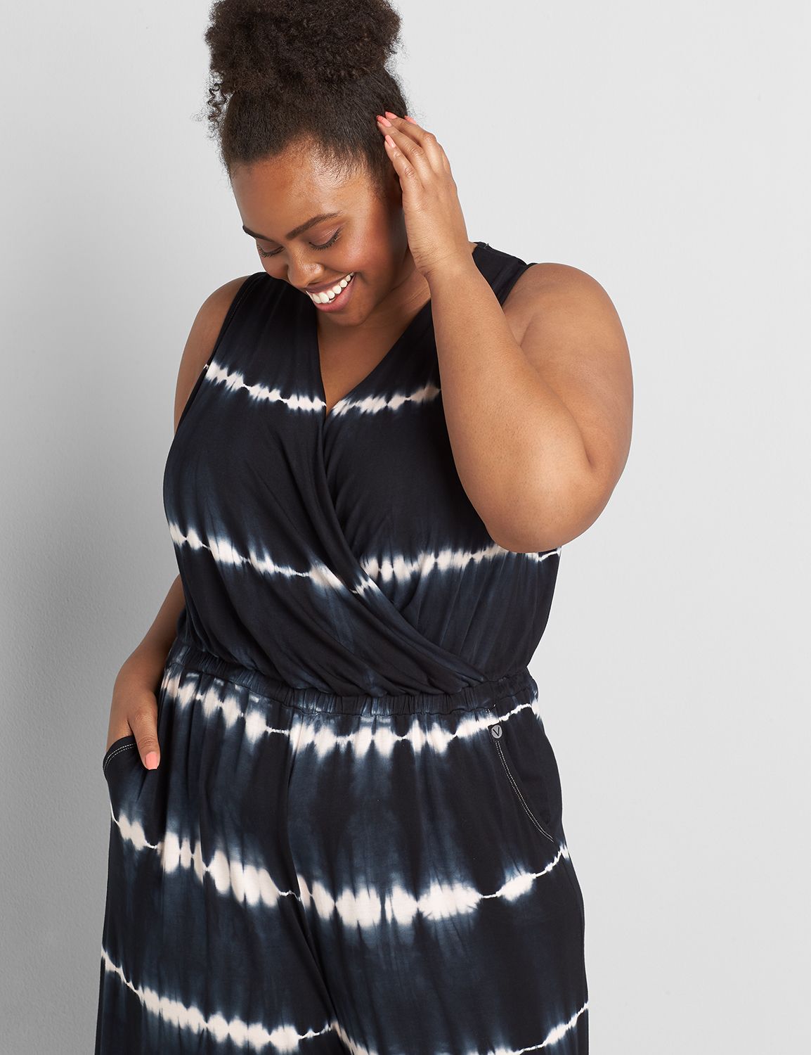 LIVI Sleeveless Surplice Tie-Dye Jumpsuit