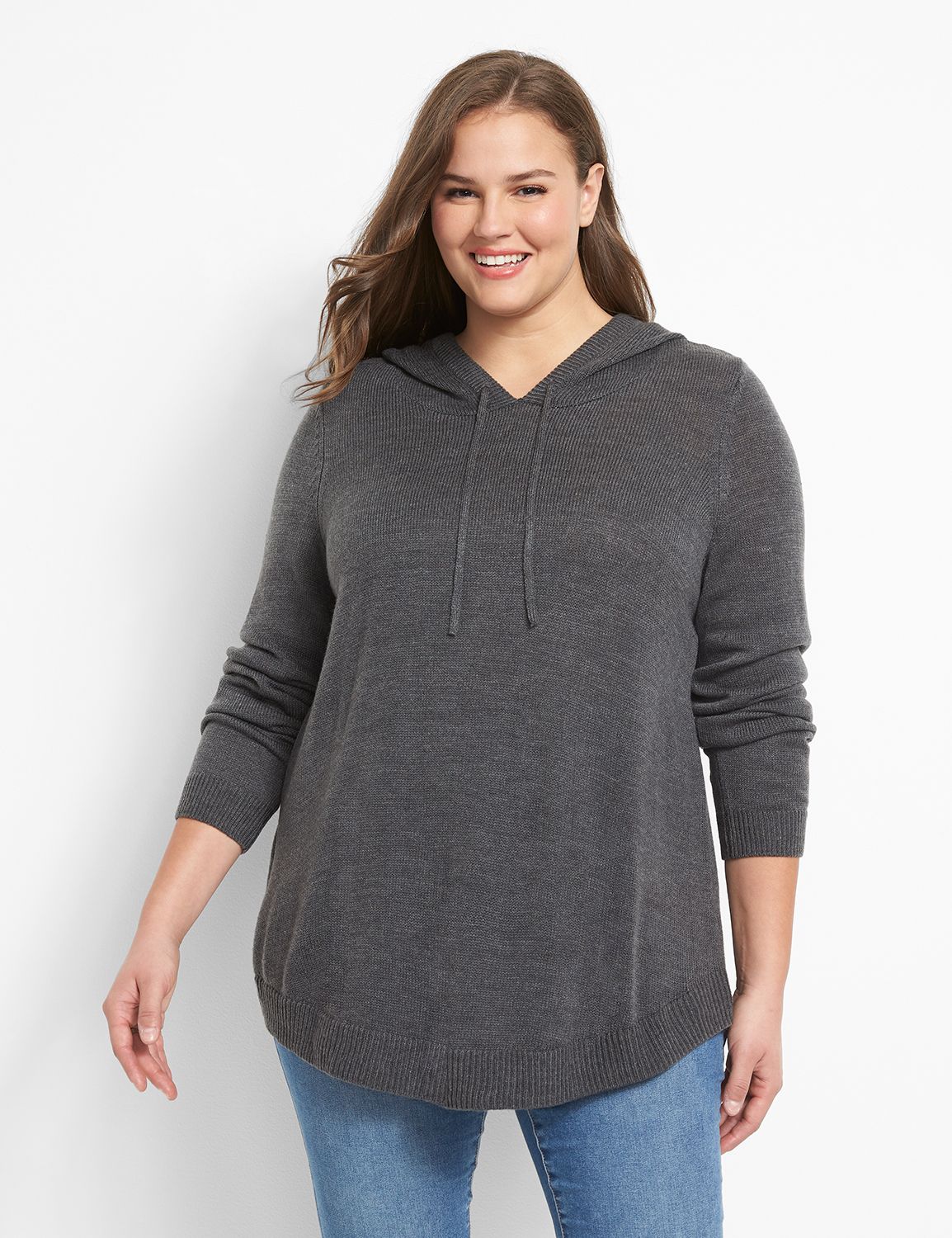 Curved-Hem Hooded Sweater Tunic