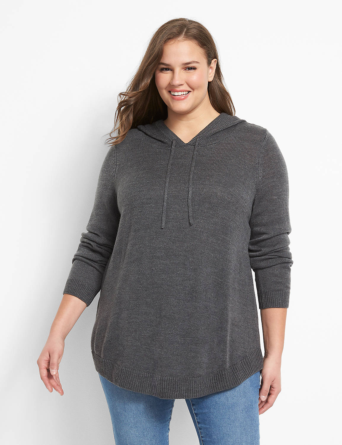 Curved-Hem Hooded Sweater Tunic Product Image 1