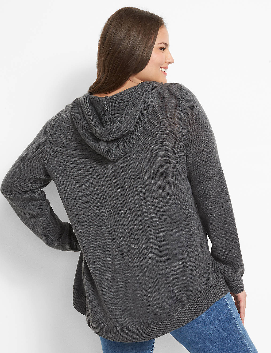 Curved-Hem Hooded Sweater Tunic Product Image 2