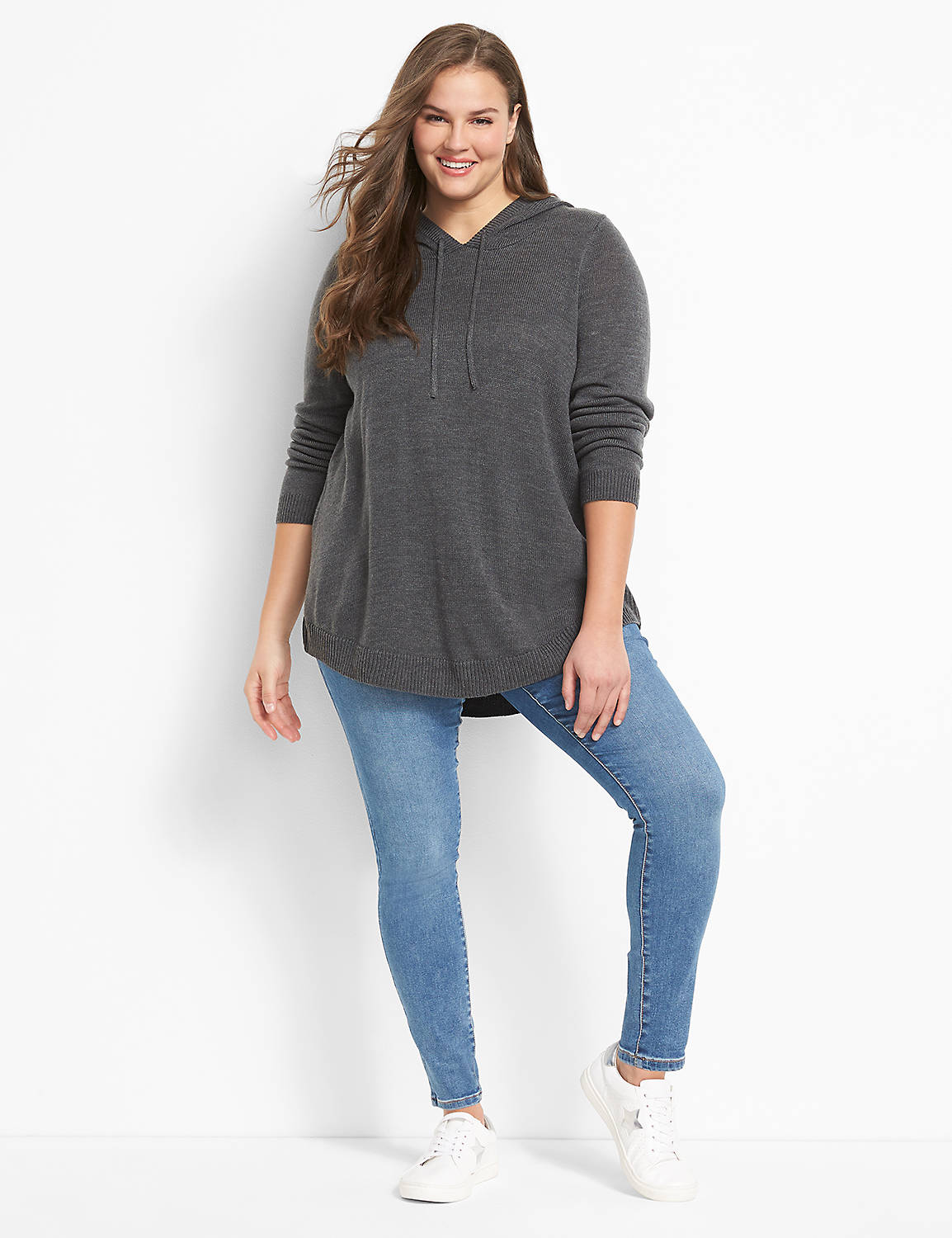 Curved-Hem Hooded Sweater Tunic Product Image 3