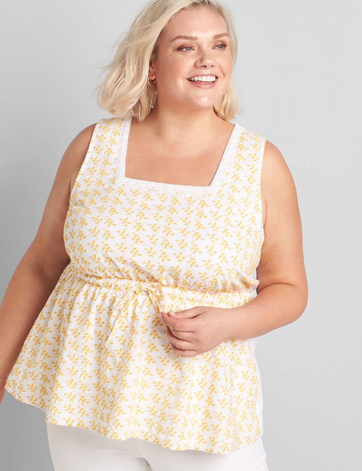 Square-Neck Eyelet Tank Product Image 1