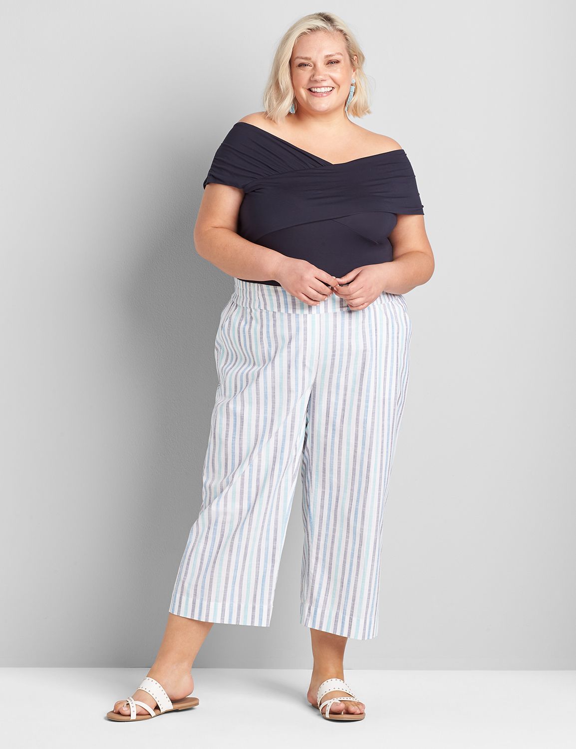 WIDELEG CROP -BLUE STRIPE TBD 1121262:Green/Navy/ Blue/ White Stripe- As Header:14 Product Image 3
