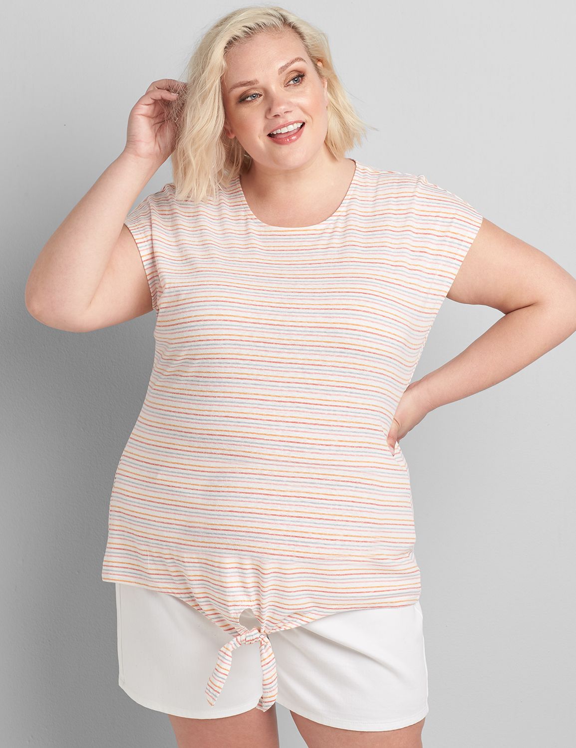 Tie-Hem Tee - Slub Stripe Product Image 1