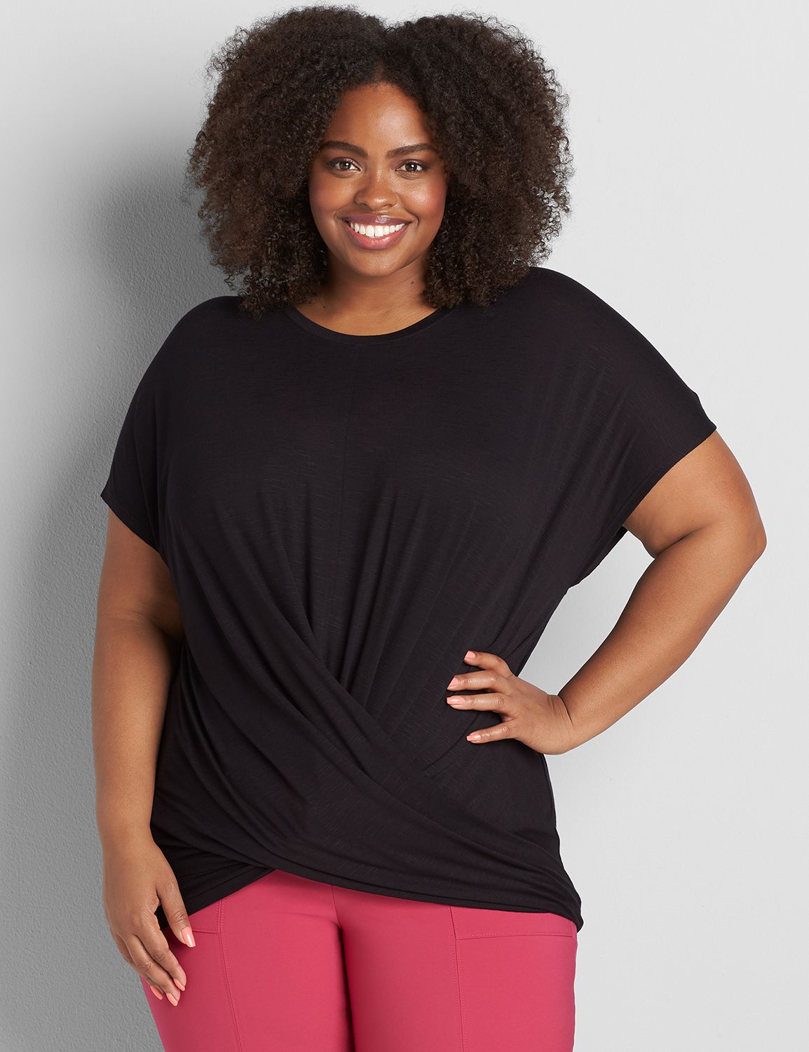 Short Dolman Sleeve Scoop Neck Illusion Top 1120078:Ascena Black:30/32 Product Image 1