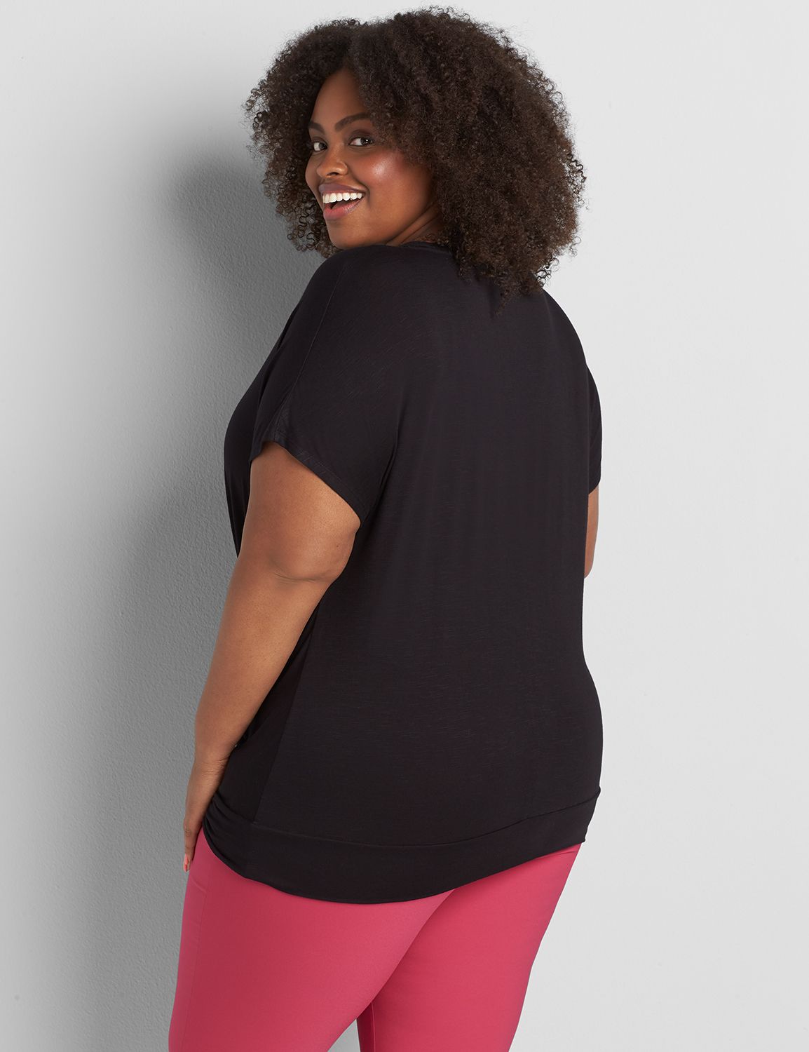 Short Dolman Sleeve Scoop Neck Illusion Top 1120078:Ascena Black:30/32 Product Image 2