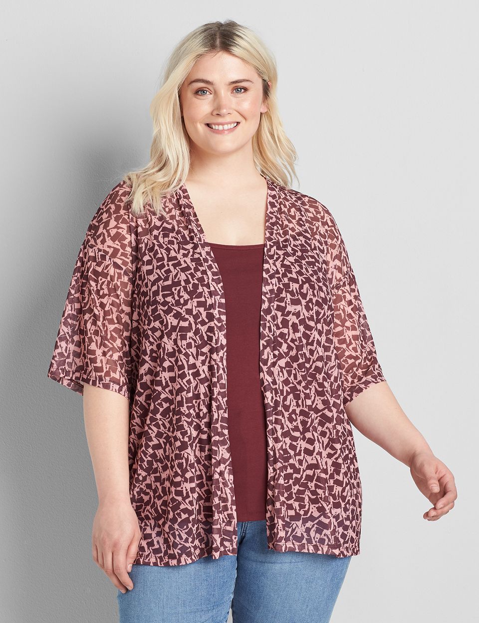 Kimono-Sleeve Mesh Overpiece