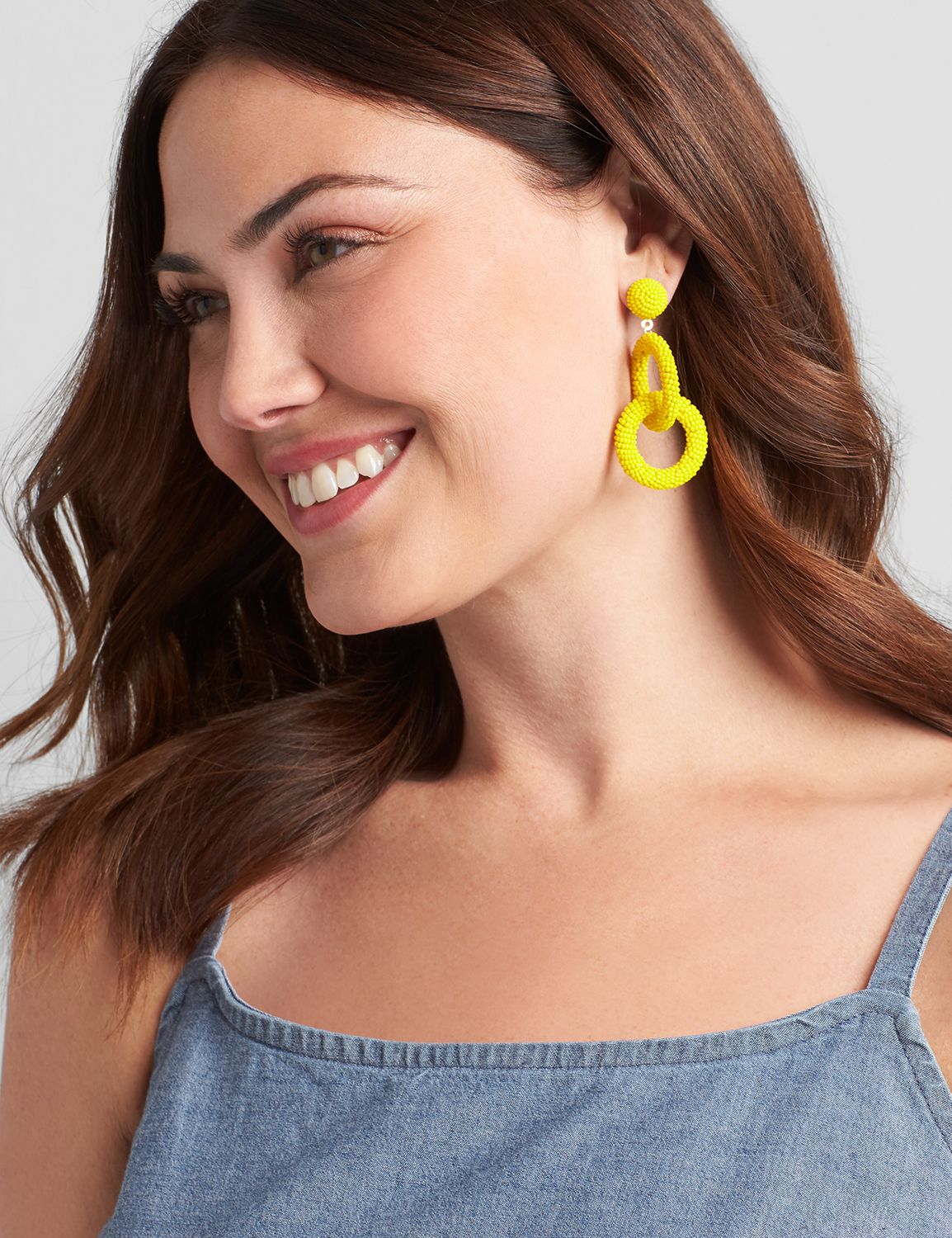 LLL Beaded Interlock Statement Earring:Yellow:ONESZ Product Image 1