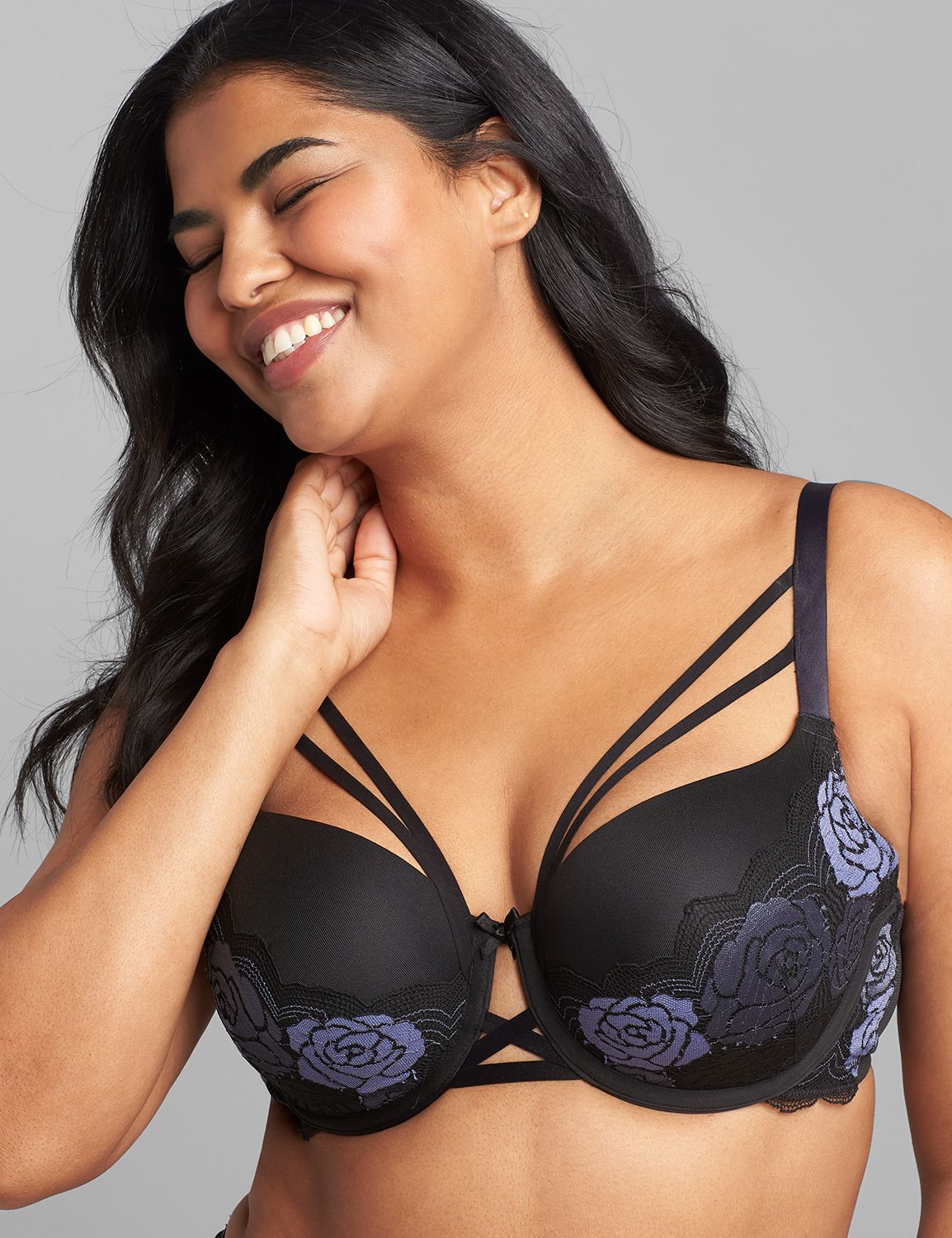 LANE BRYANT CACIQUE Bra 40DD French Full Coverage Cooling Black White  Floral $29.99 - PicClick