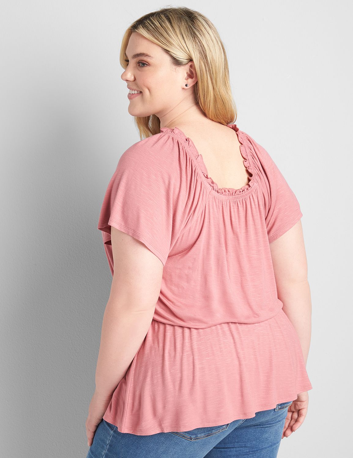 V-Neck Flutter Sleeve Blouse with Elastic Waist Detail main image 1