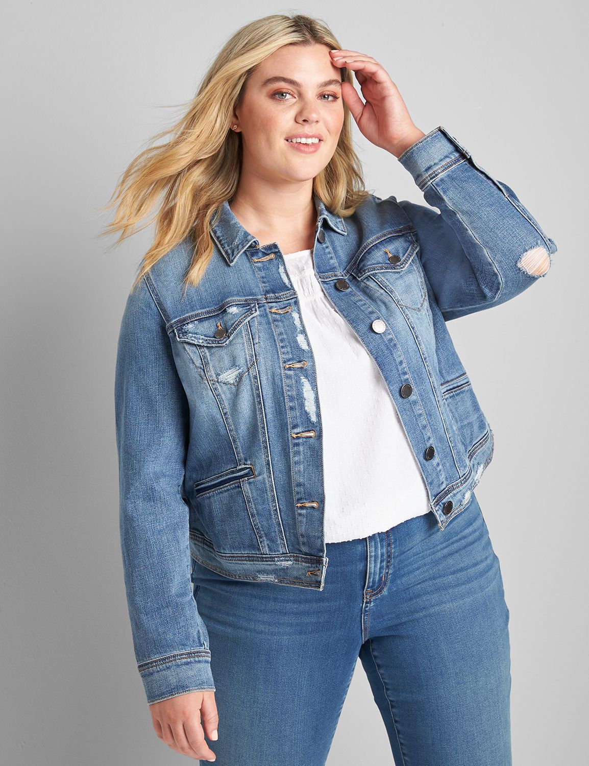 Lane Bryant Destructed Denim Jacket Light Wash Lane Bryant in Tustin CA