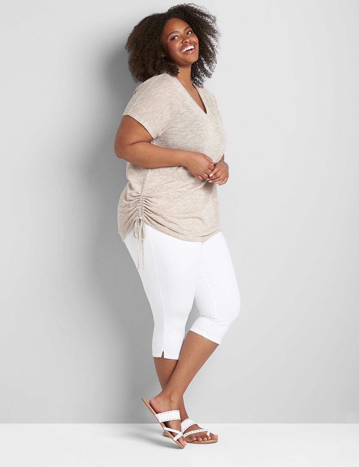 Short-Sleeve Dolman Top With Side Drawstring Product Image 3