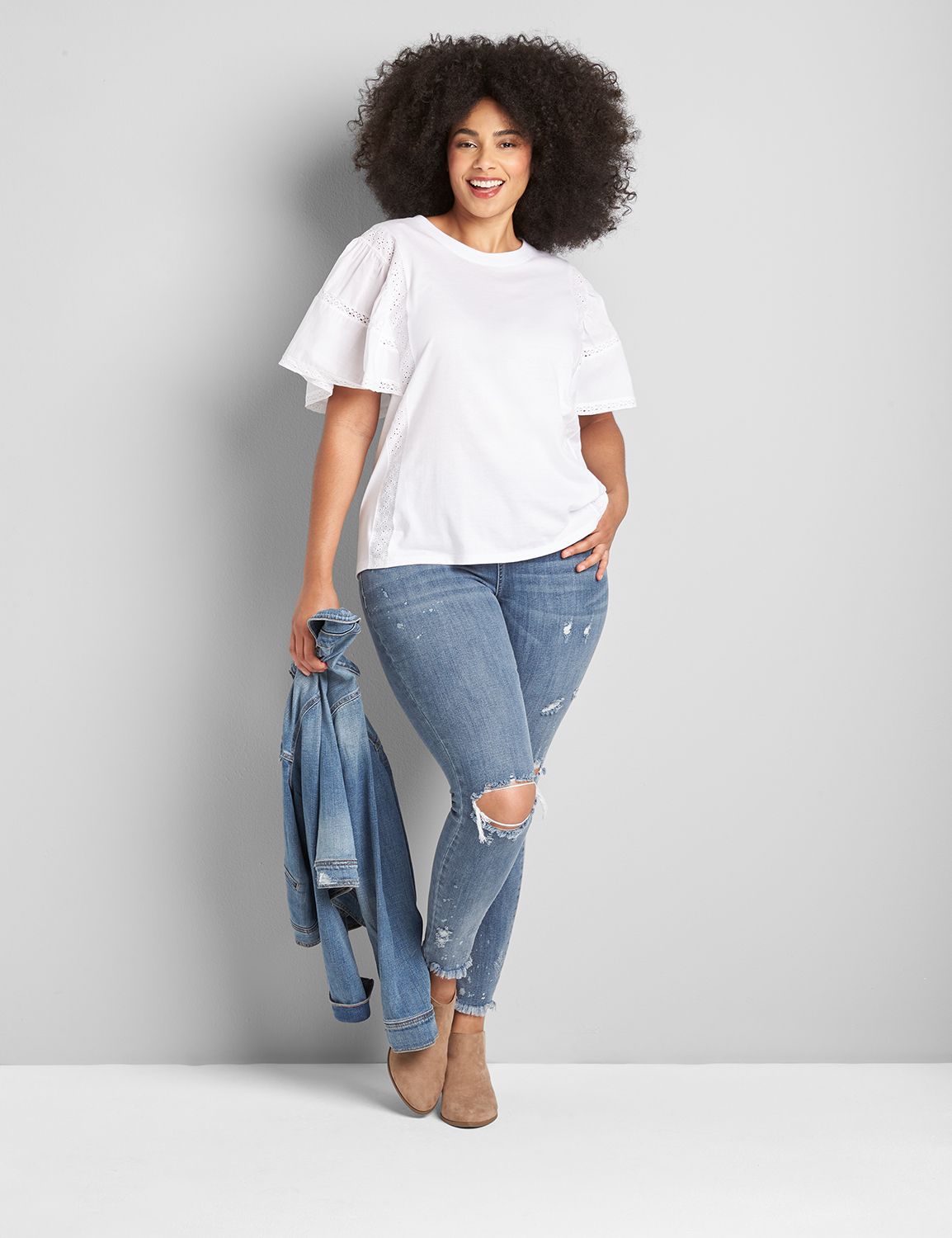 Flutter Sleeve Top With Mix Trim Product Image 3