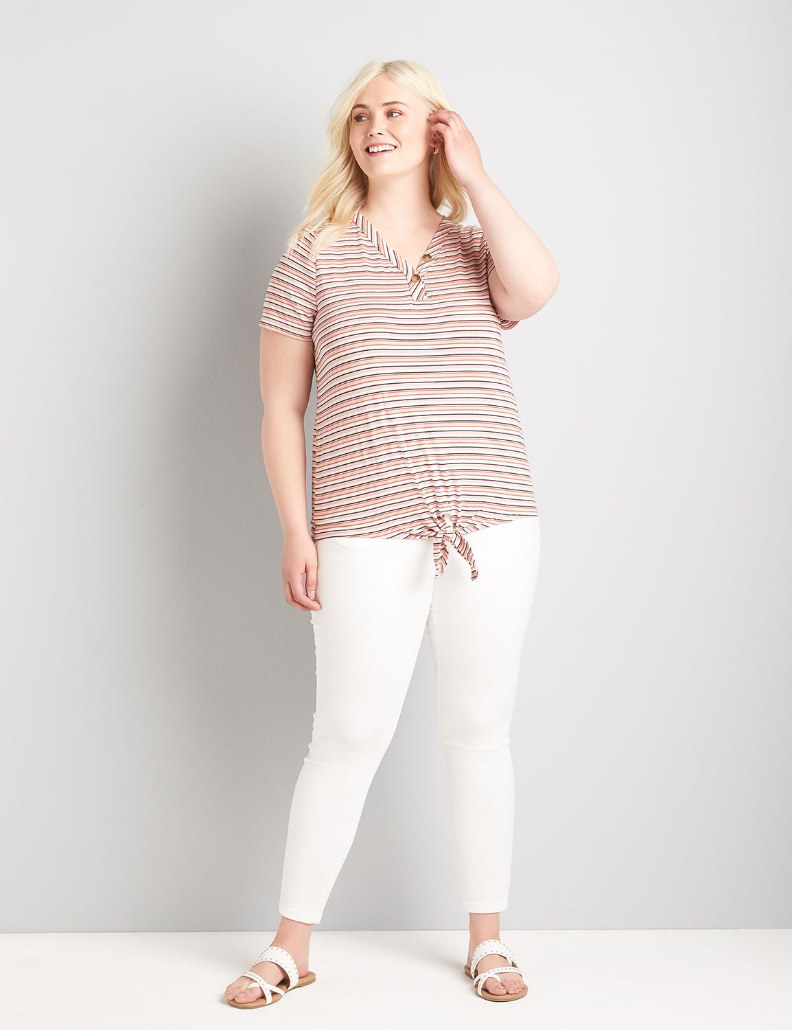 CapSleeve VNeck Tee With TieHem