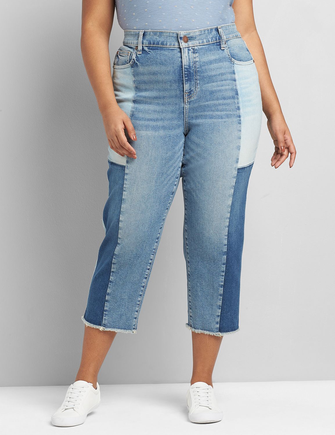 Signature Fit High-Rise Girlfriend Straight Crop Jean - Patchwork Medium Wash