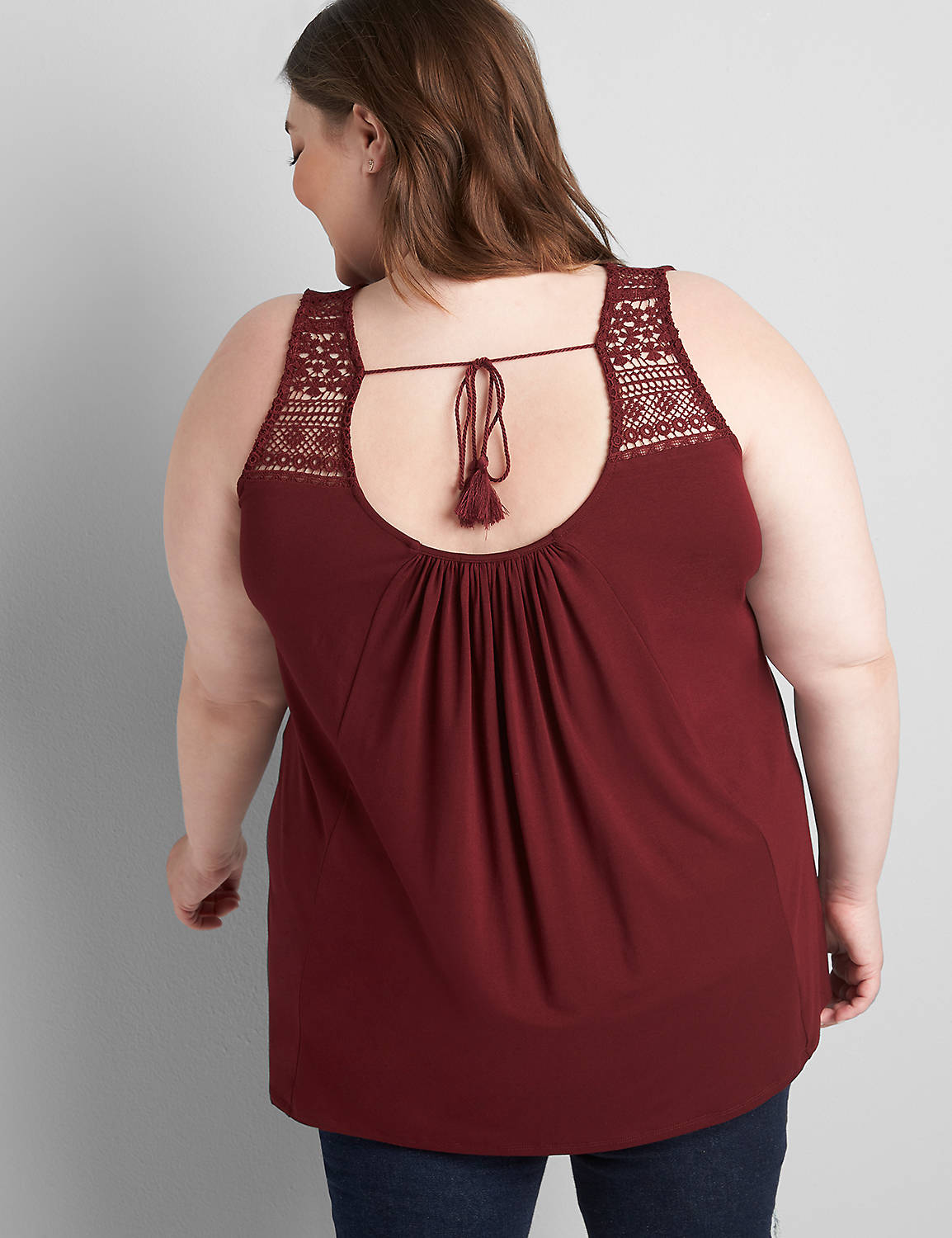 Crew-Neck Swing Tank With Lace Overlay Product Image 2