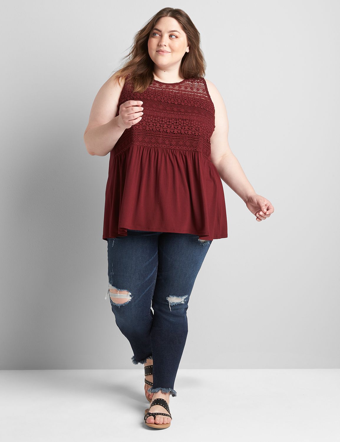 Crew-Neck Swing Tank With Lace Overlay Product Image 3