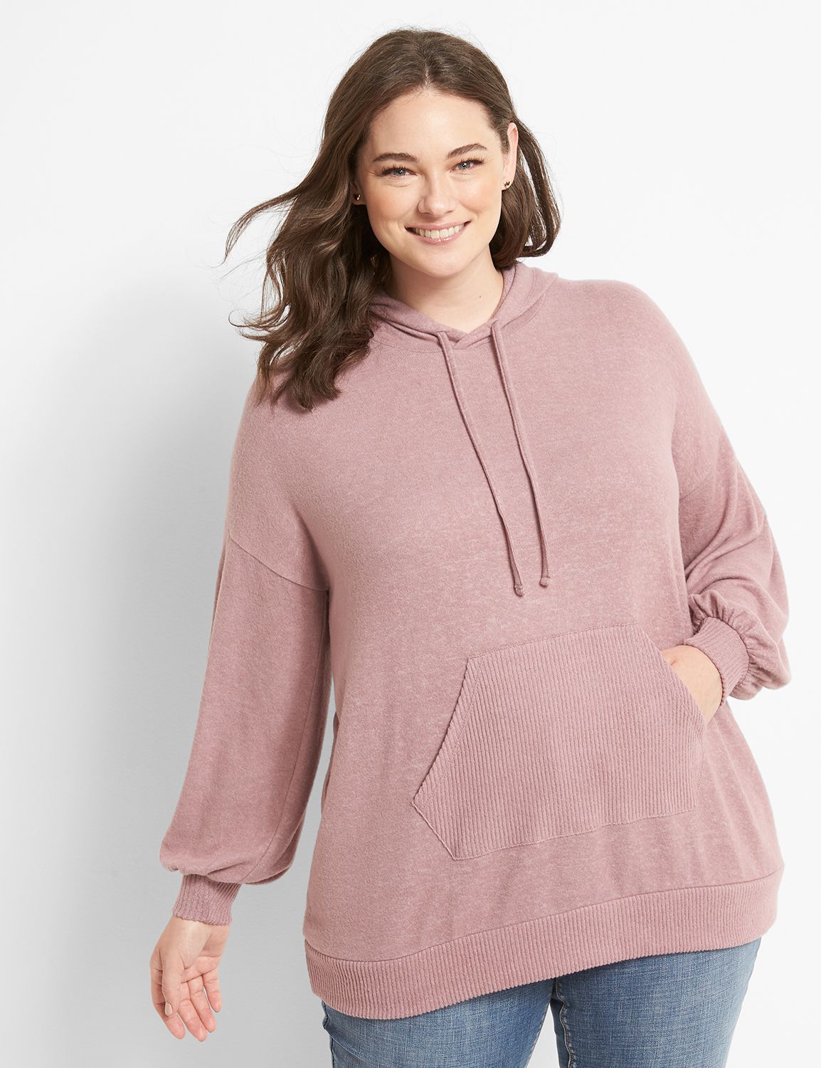 Hooded Knit Top With Pocket Product Image 1