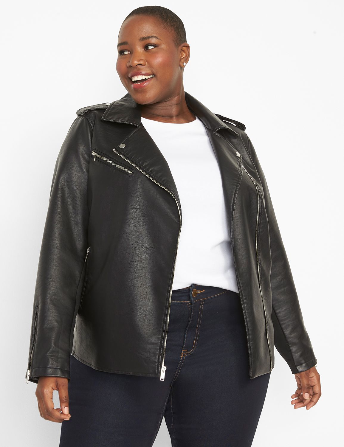 SPANX, Jackets & Coats, Spanx Drape Front Jacket With Faux Leather  Detailing