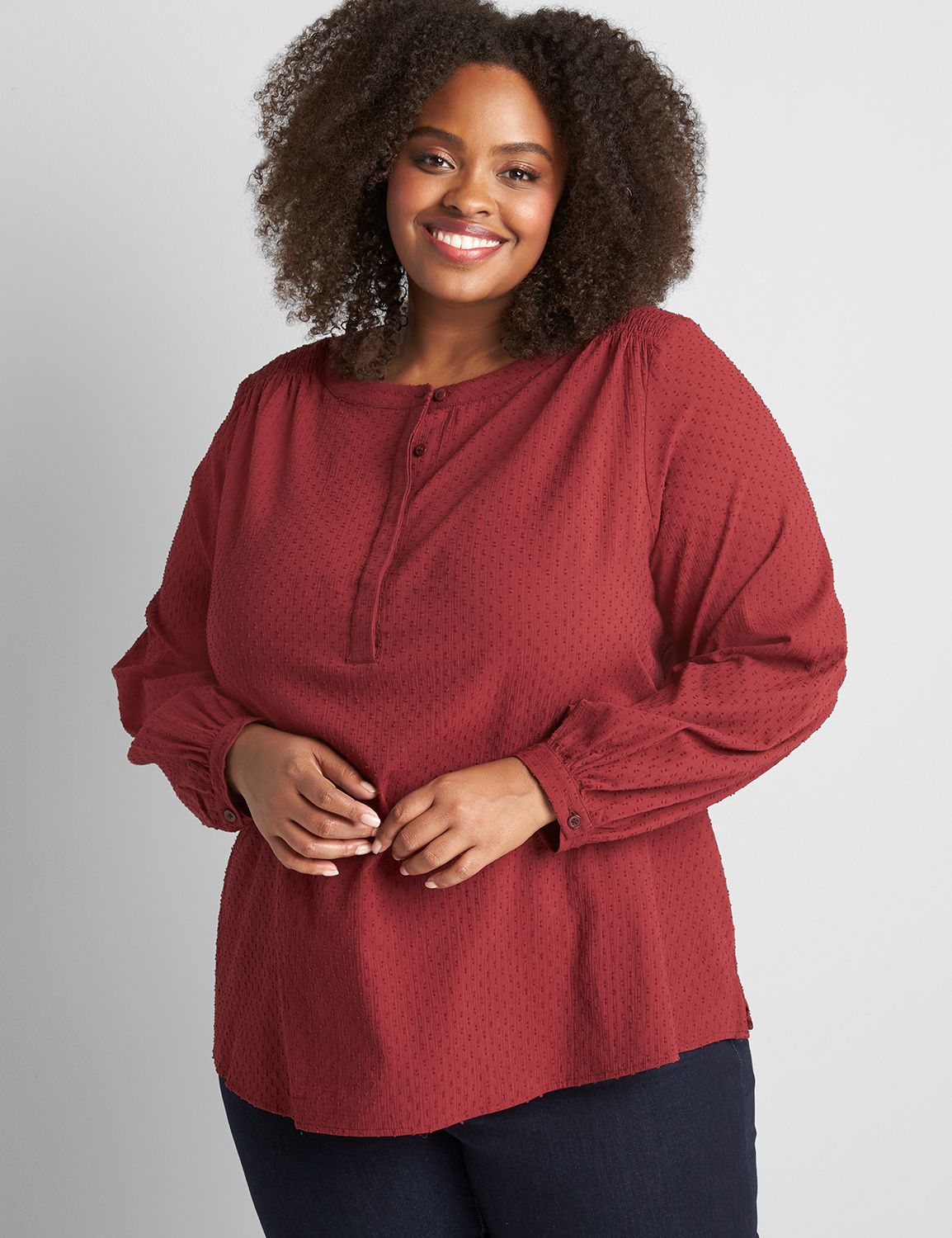 Smocked Yoke Button-Down Top Product Image 1