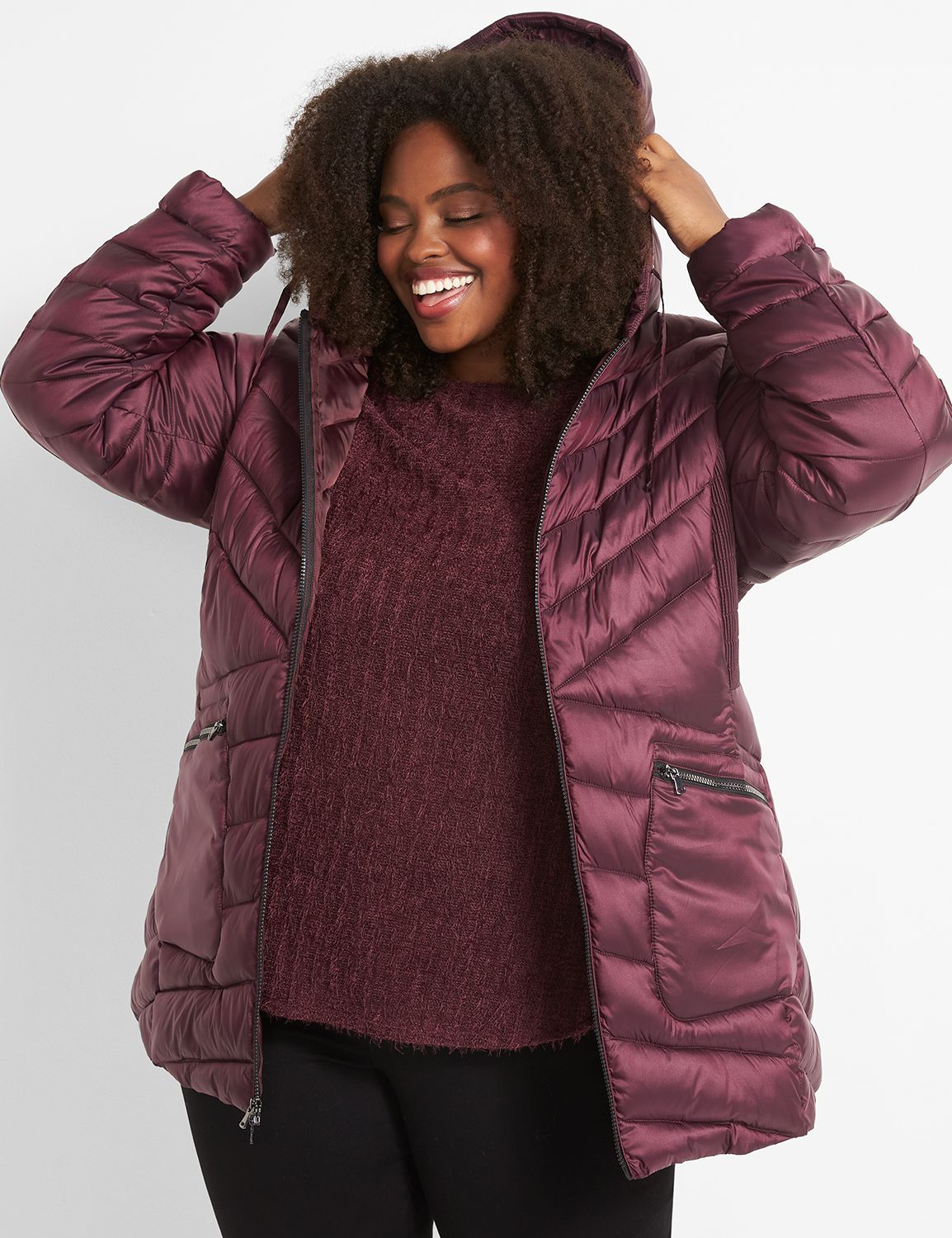 Size Women's Coats: Leather, Puffers Wraps | Lane Bryant