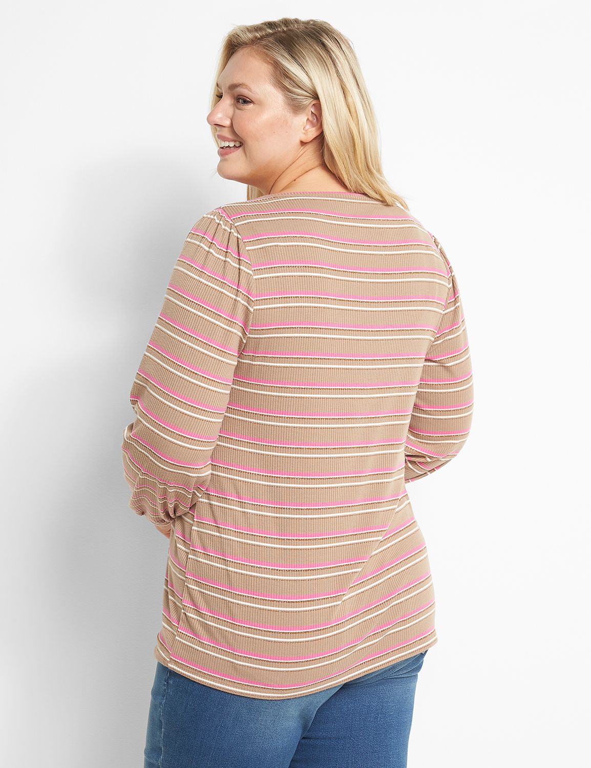 Women T-shirt Button Decoration Long Sleeve Knit Round Neck Blouse