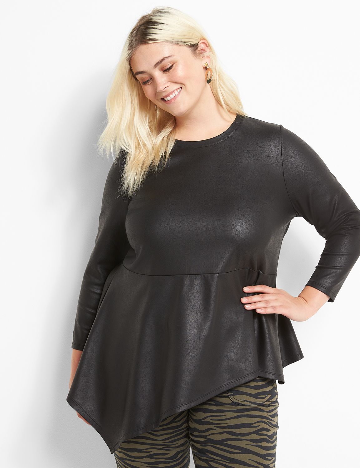 Asymmetric Peplum Knit Top Product Image 1