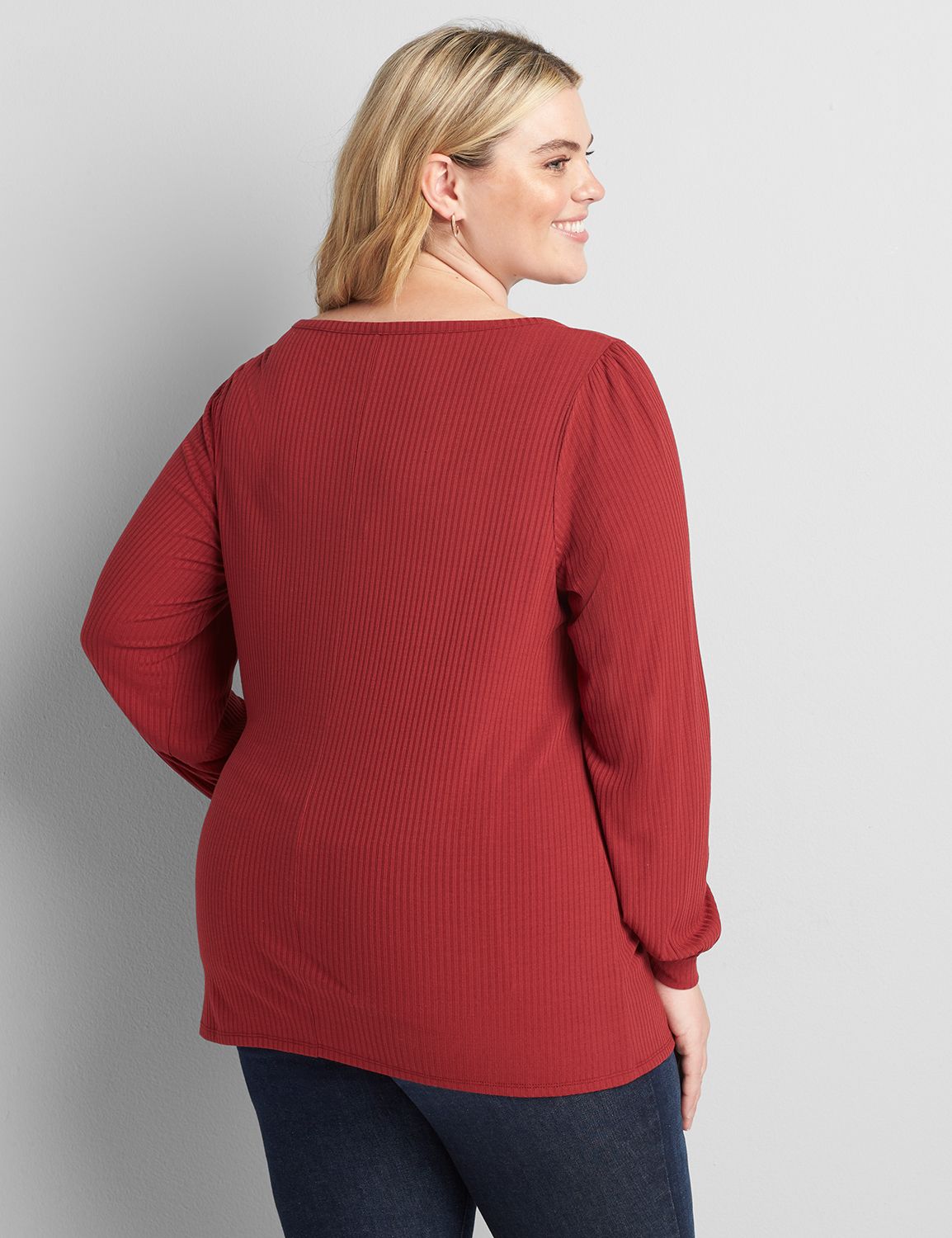 Blouson Sleeve Square-Neck Knit Top | LaneBryant