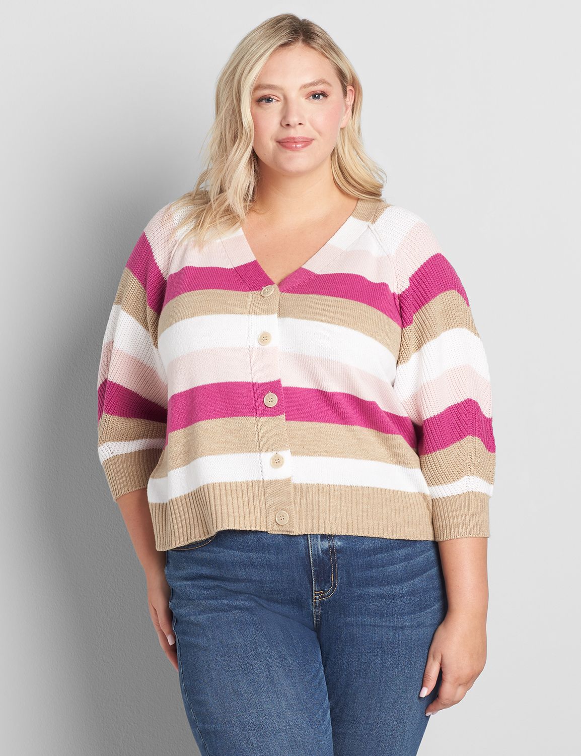 3/4-Sleeve Ribbed Cardigan Product Image 1