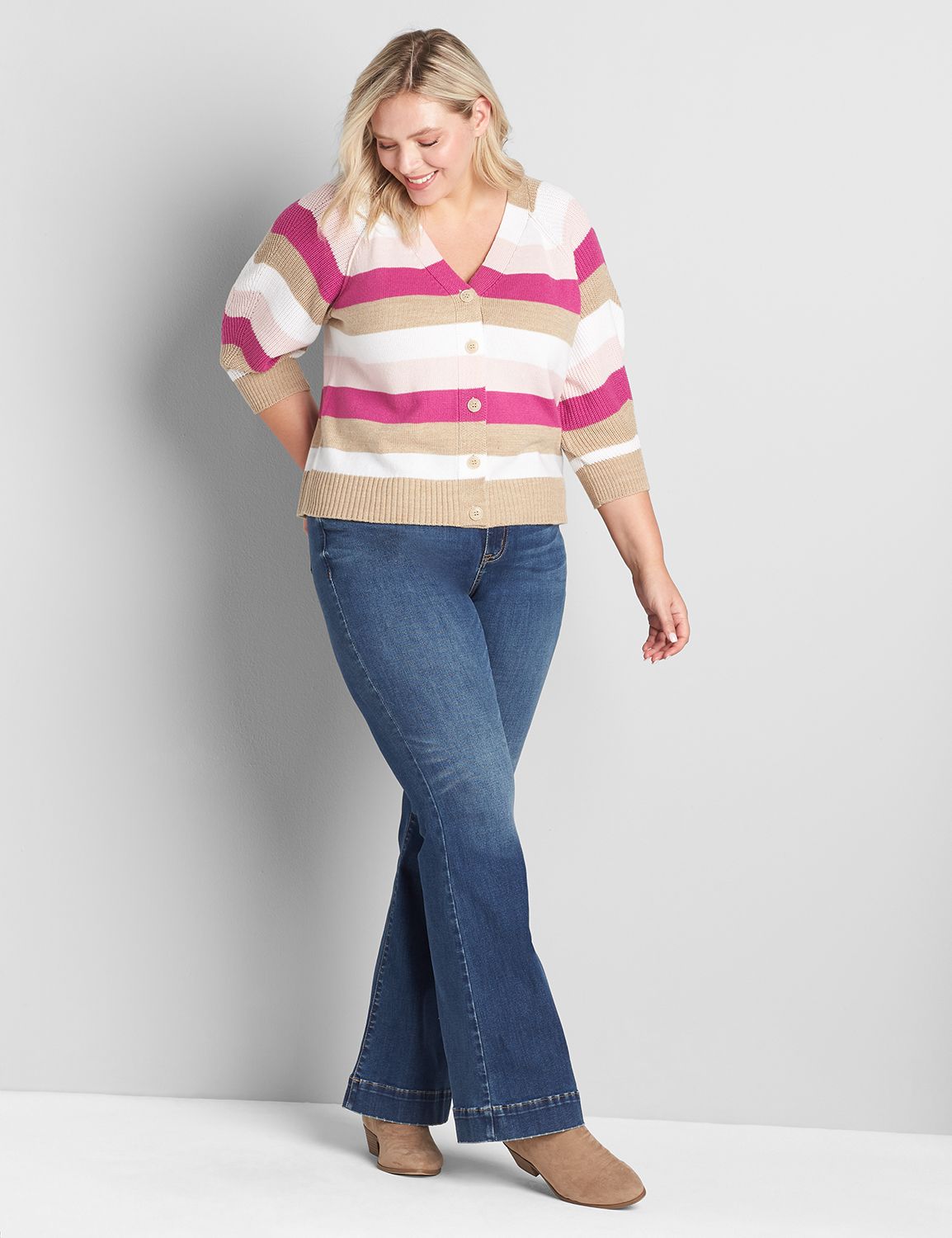3/4-Sleeve Ribbed Cardigan Product Image 3