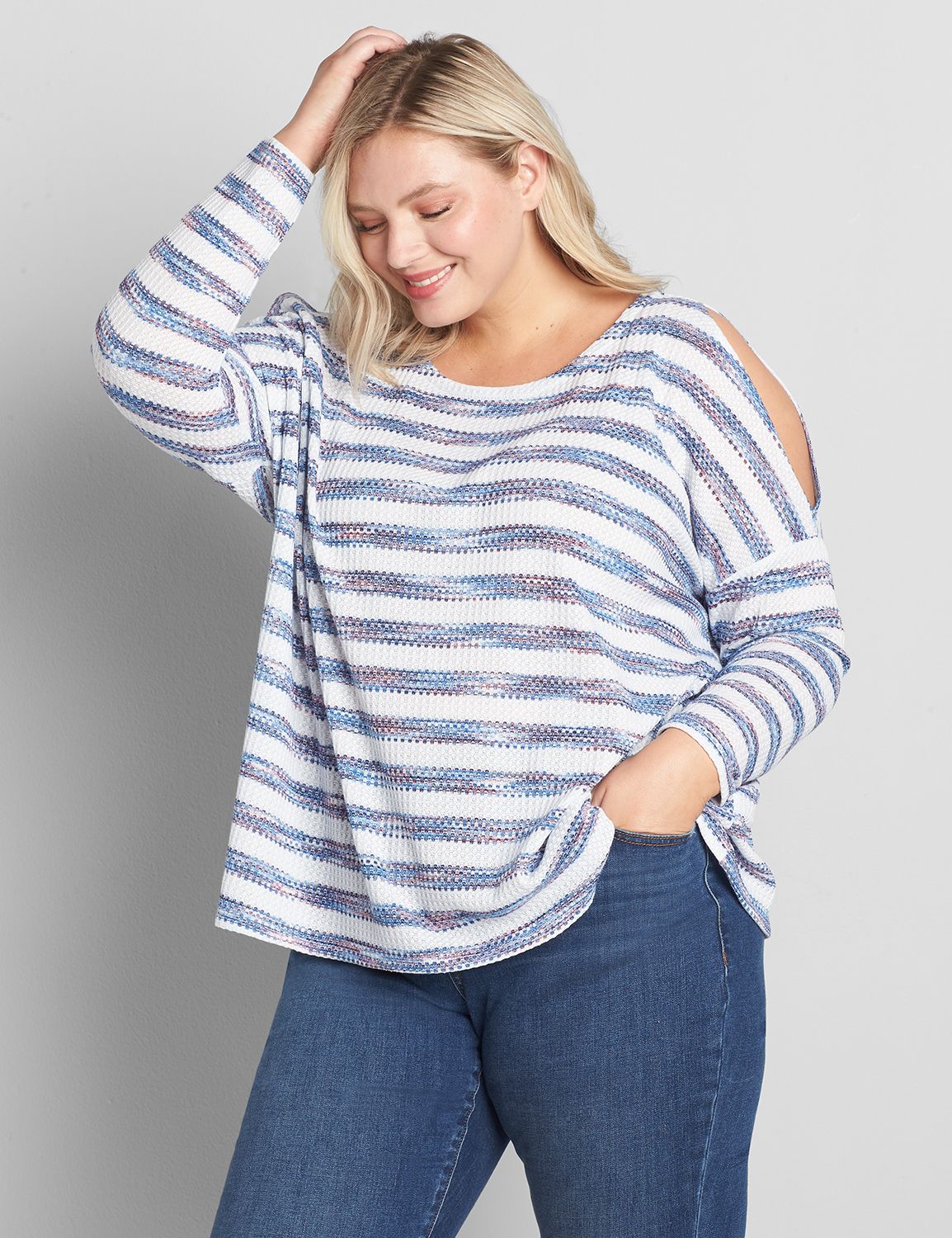 Stripe Bow Decor Cutout Drop Shoulder Top main image 0