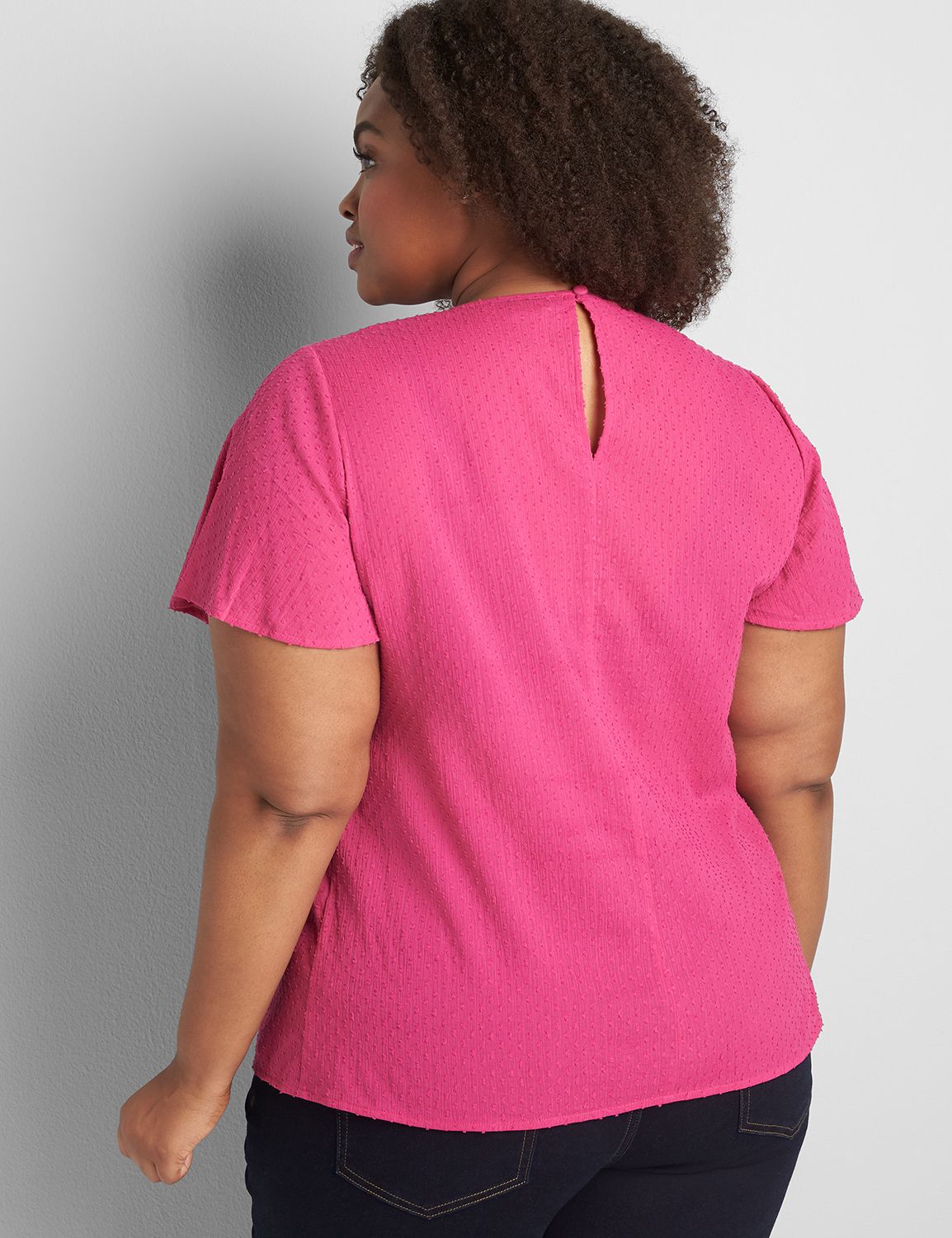 Short Sleeve Crew Neck Smock Detail Top 1121571:PANTONE Fuchsia Red:14 Product Image 2