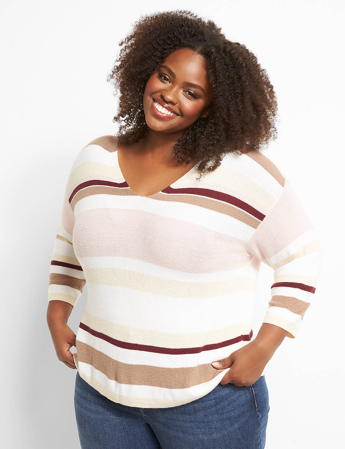 Striped 3/4-Sleeve Pullover Product Image 1