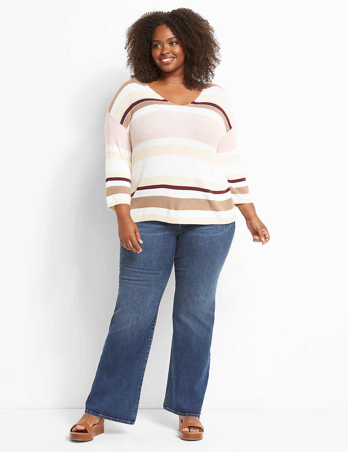 Striped 3/4-Sleeve Pullover Product Image 3