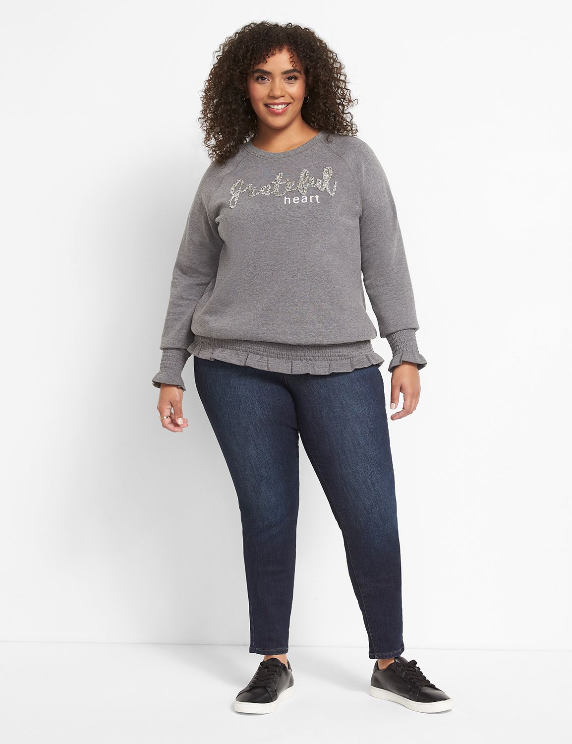 Long Sleeve Smock Hem Graphic: Grateful 1122316:Ascena Black:10/12 Product Image 3