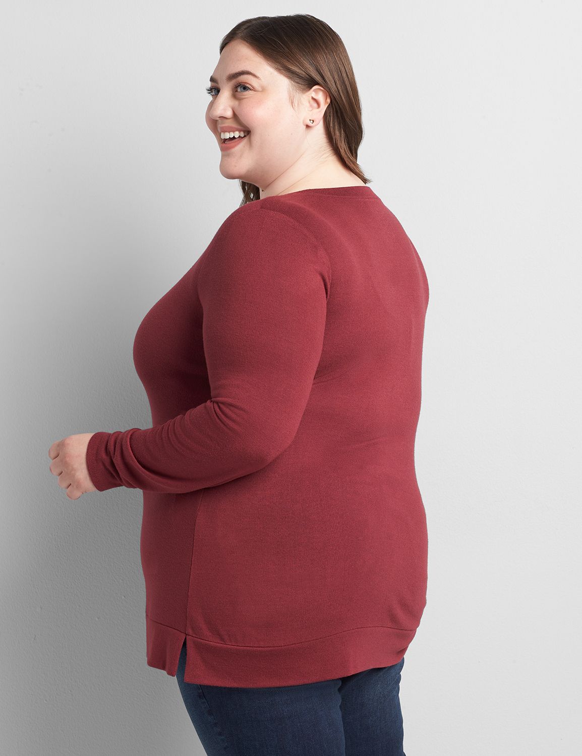Long Sleeve Crew Neck Sweatshirt with Side Slit Graphic: Probably Late For Something 1121509:PANTONE Zinfandel:10/12 Product Image 2