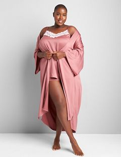 Hammered Satin Midi Robe With Kimono Sleeves