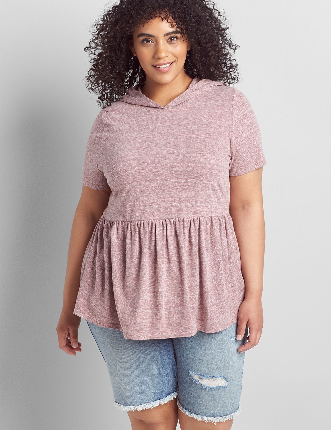 Short Sleeve Hooded Babydoll Tee 1123133:PANTONE Zinfandel:22/24 Product Image 1