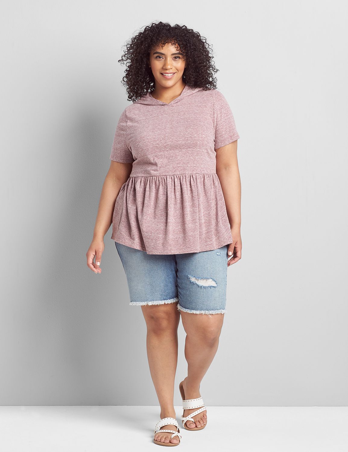 Short Sleeve Hooded Babydoll Tee 1123133:PANTONE Zinfandel:22/24 Product Image 3