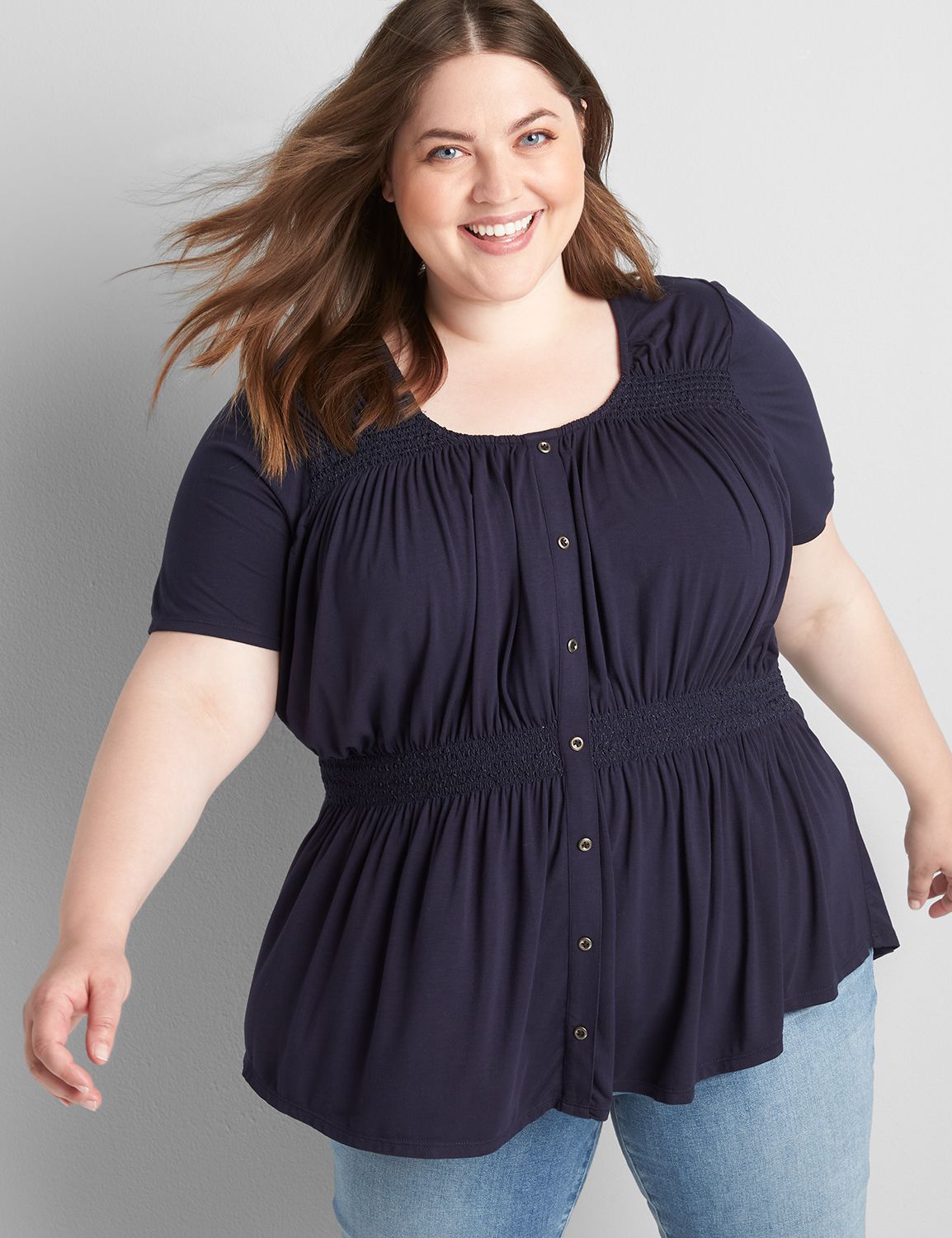 Button Detail Swing Top With Smocking Product Image 1