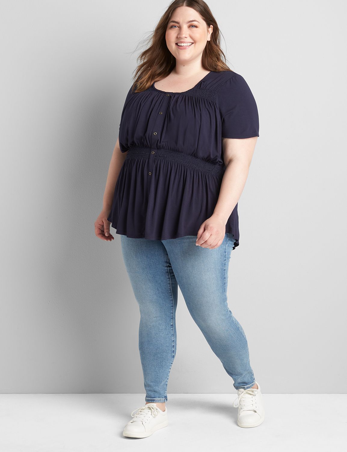 Button Detail Swing Top With Smocking Product Image 3