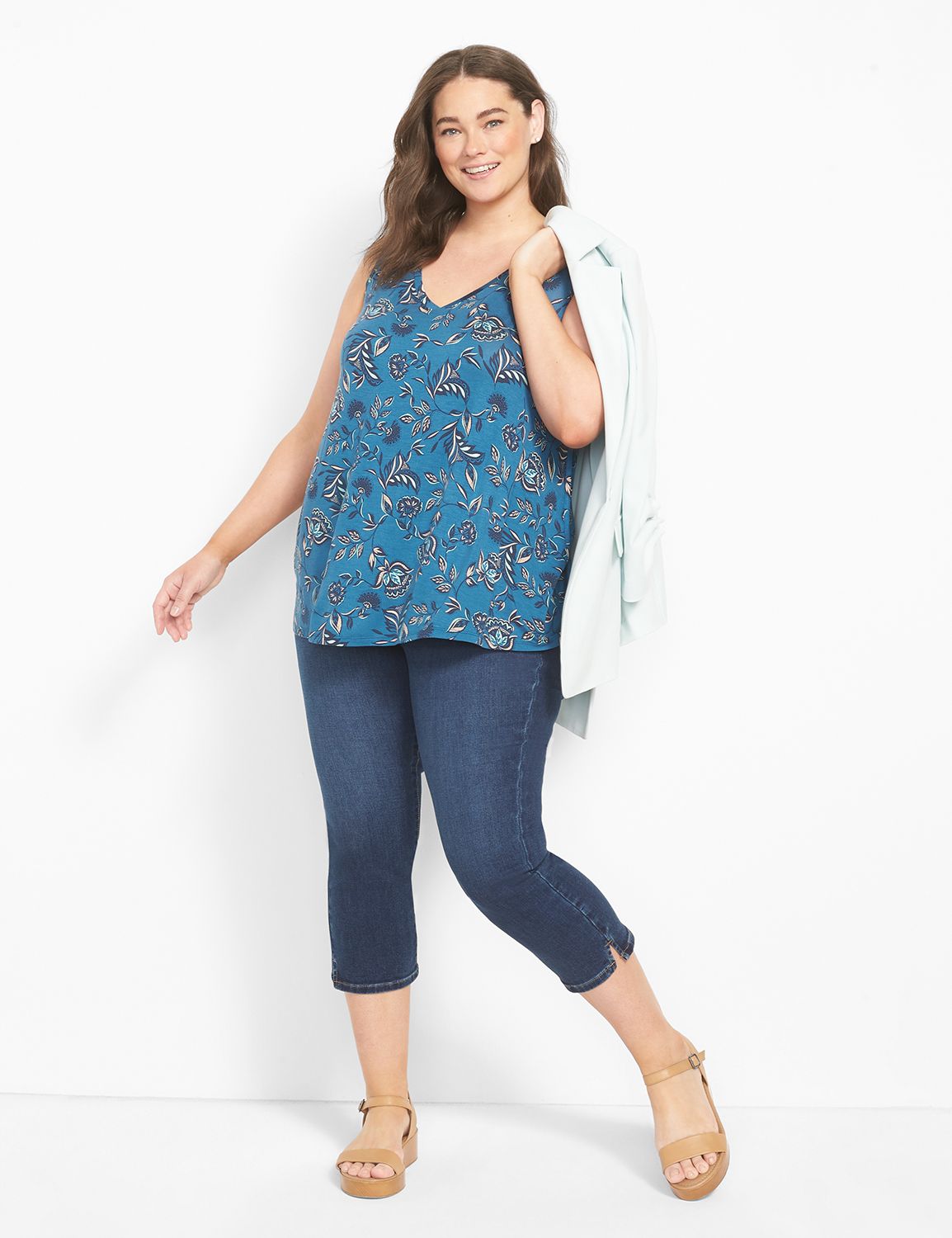 Sleeveless V Neck Swing Solid Tank Product Image 3