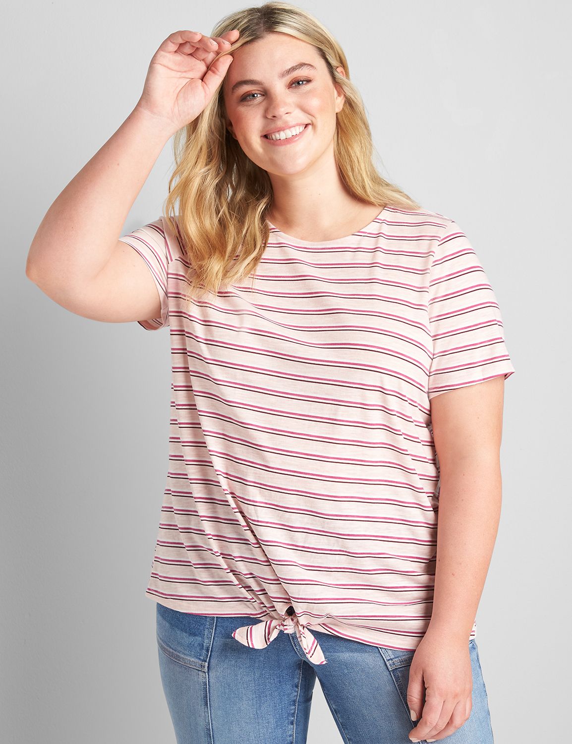 Short Sleeve Crew Neck Tie Hem 1121793:LBF21078FrescaStripe_CW7:18/20 Product Image 1