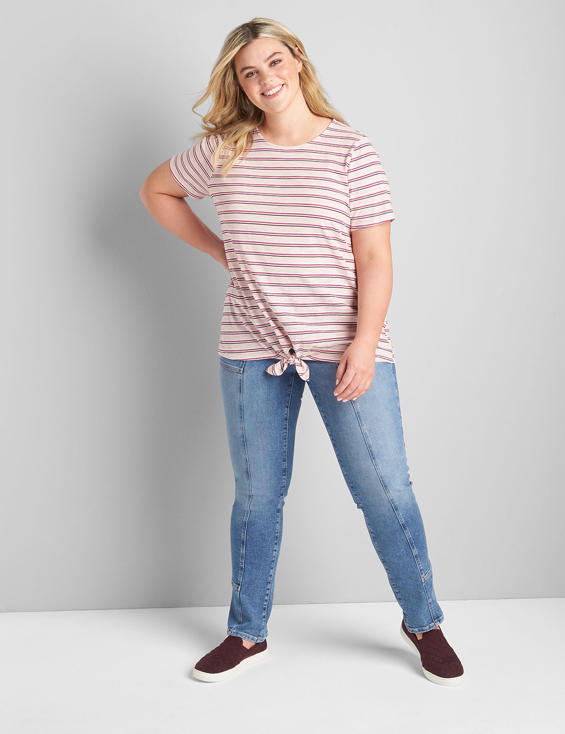 Short Sleeve Crew Neck Tie Hem 1121793:LBF21078FrescaStripe_CW7:18/20 Product Image 3