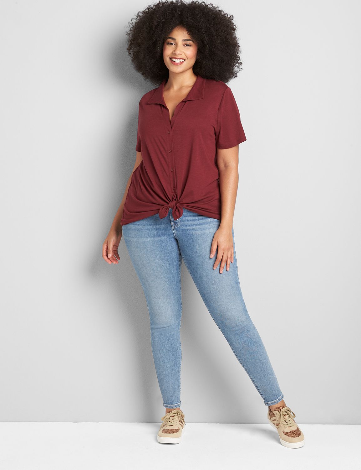 Short Sleeve Button Knit Top main image 1