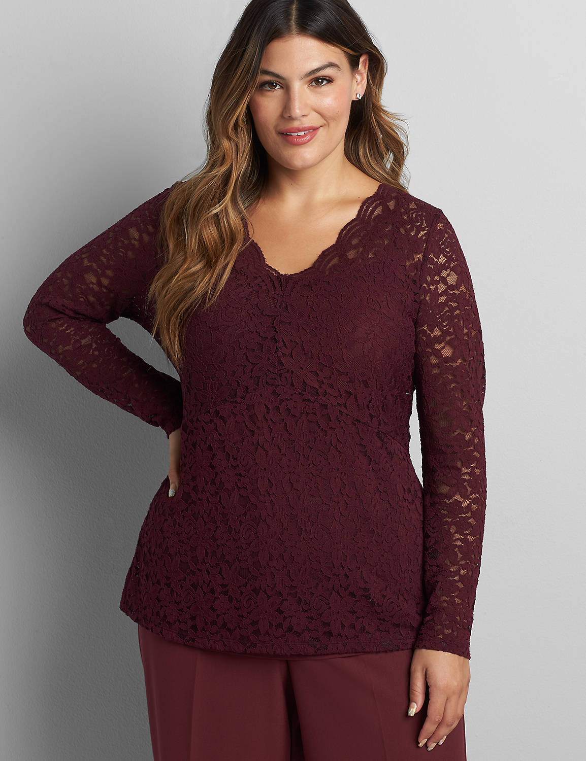 V-Neck Sheer Lace Top Product Image 1